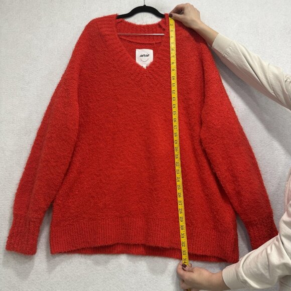 Aerie Sweater Womens Large Red V Neck Fuzzy Boucle Cozy Knit Pullover Oversized - Picture 3 of 9